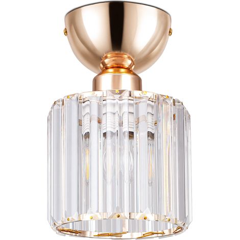 Plafonnier lustre en cristal moderne, douille E27, luminaire décoratif pour chambre salon cuisine couloir, ampoule non fournie, or rose (1/5)