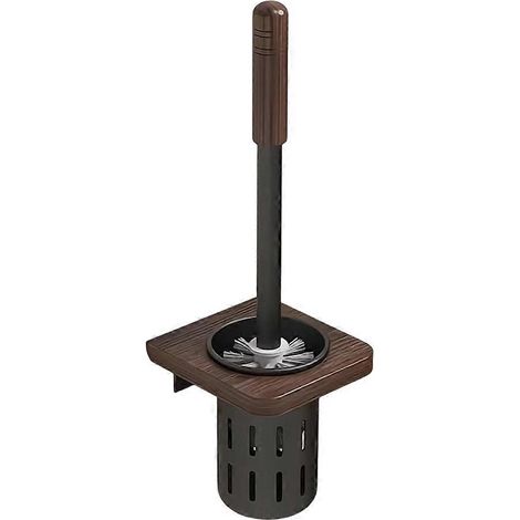 Brosse de toilette auto-adhésive murale, brosse pour support de toilette domestique, brosse non perforée à manche en bois (1/5)