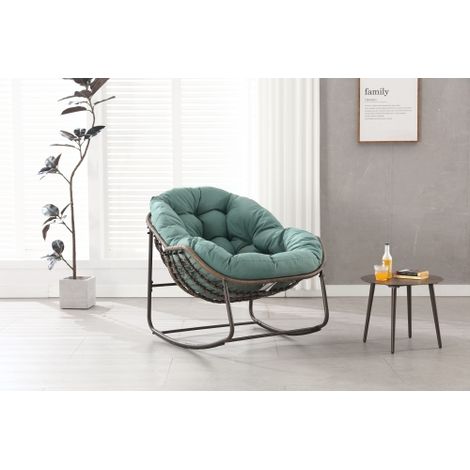 Rattan-Schaukelstuhl für den Außenbereich, verstellbarer Schaukelstuhl mit gepolstertem Kissen – Ideal für Veranda, Wohnzimmer, Terrasse und Garten – Grün