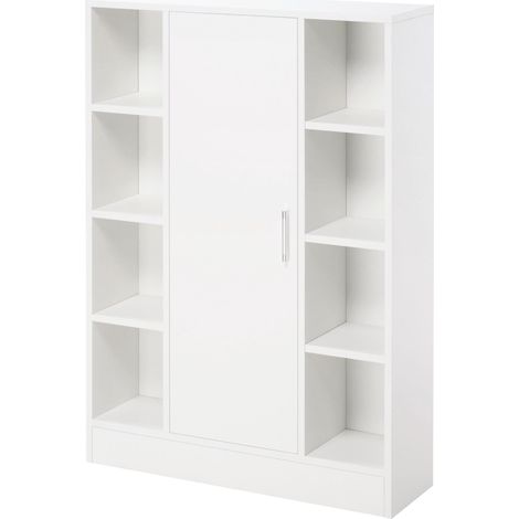 Meuble de salle de bain sur pied en bois, avec 8 compartiments ouverts et 1 porte avec étagères réglables, meuble d'appoint multifonctionnel pour cuisine et salon, 71 x 22 x 100 cm, blanc (1/5)