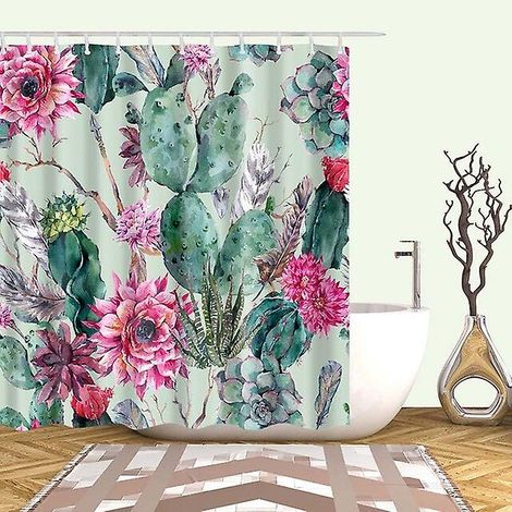 Rideau de Douche Tropical Cactus en Polyester, Décor Salle de Bains, Taille Multiple, Accessoire de Salle d'Eau Imprimé (1/5)