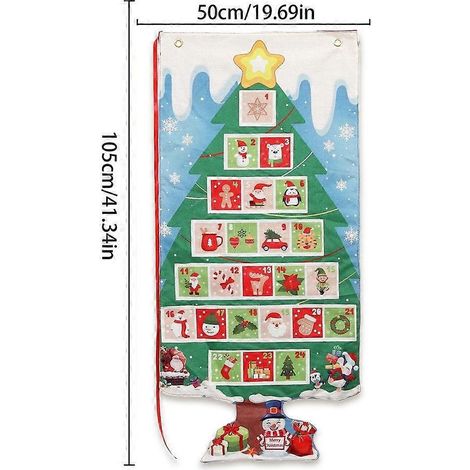 Sac de rangement suspendu en tissu, calendrier de l'Avent de Noël avec 24 poches, décoration pour salon - sapin de Noël (1/5)