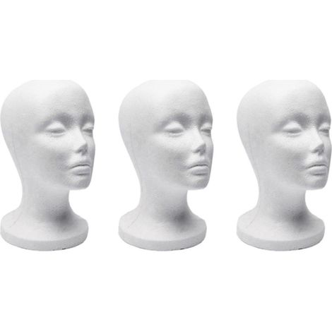 3 supports de présentation en mousse blanche pour têtes de mannequin (lunettes de soleil casquettes casques audio). (1/5)