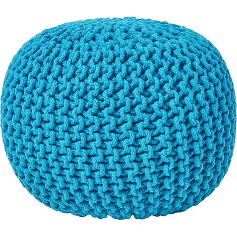 HOMESCAPES Pouf en tricot rond Sarcelle