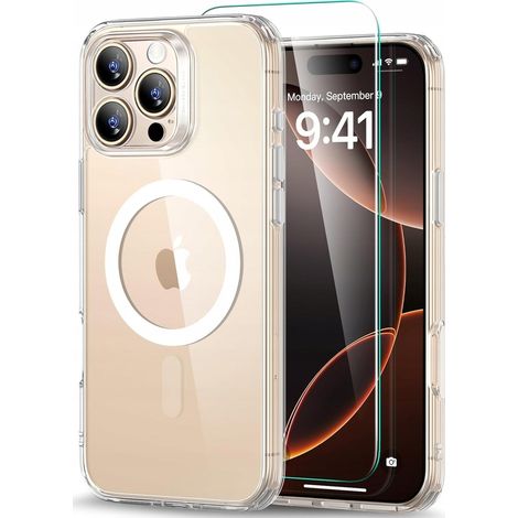 Coque pour iPhone 16 Pro Max MagSafe avec verre de protection arrière transparent (1/5)