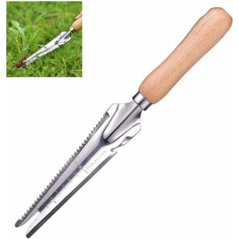 de désherbage multifonction, faucille de désherbage avec manche en bois en acier inoxydable, pelle de jardinage manuelle, robuste, antidérapante, pour semer et désherber (1/5)