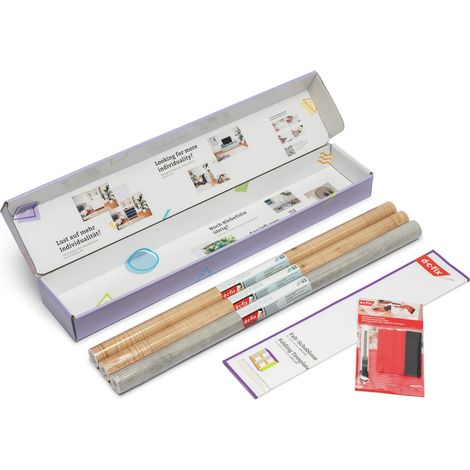Kit créatif de film adhésif pour meubles pour étagère 2 x Jura Pine, 1 x Concrete 67,5 cm x 2 m chacun (1/5)