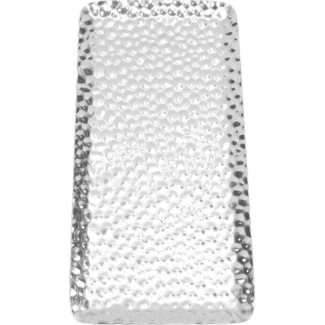 Plateau martelé en acier inoxydable inodore, 19,5 x 9,5 cm, argenté. Idéal pour le salon, la chambre, la cuisine et la salle de bain. (1/5)