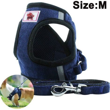 Harnais pour chien avec laisse, harnais de poitrine en maille douce pour chiens et chats de petite et moyenne taille, harnais-gilet réfléchissant, respirant et ajustable pour chiots. (1/4)