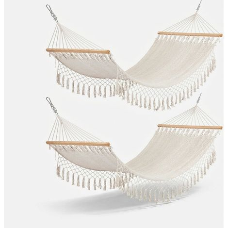 Lot de 2 hamacs de jardin en coton blanc et bois 100x200 cm Millor YES (1/5)