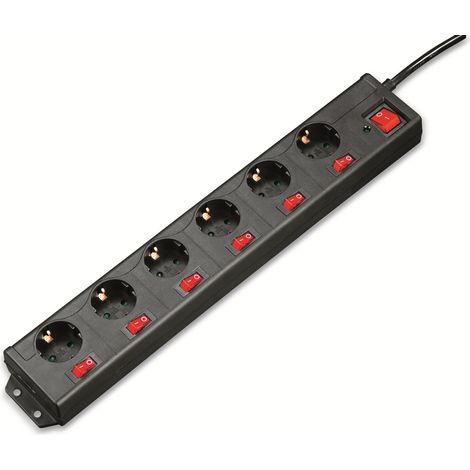 HAMA Steckdosenleiste, 6+1, XL, 6-fach, einzeln schaltbar, schwarz (1/5)