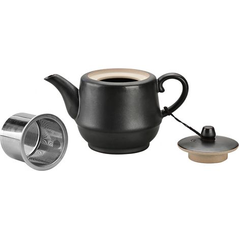 Théière en Céramique de Style Rural avec Infuseur en Acier Inoxydable 450 ml en Porcelaine pour Thé en Fleurs et Thé en Vrac (Noir) (1/5)
