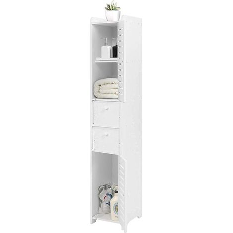 Mobiletto portaoggetti da bagno Ulisem, mobiletto da bagno con 2 ante e 2 cassetti, mobiletto da bagno con pannello in legno e plastica, per piccoli spazi, stile moderno, bianco c (1/4)