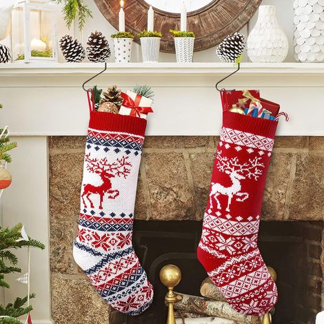 Calcetines Navidad - Juego de 2 - Para Árbol o Chimenea - Bolsa de Regalo Navideña - Capacidad Amplia (1/5)