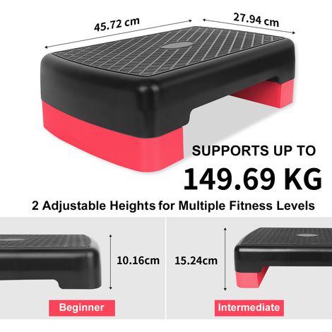 Pedana step fitness regolabile 45,72 x 27,94 cm, nera e rossa OKMYHOME (1/5)
