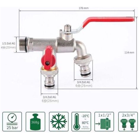 NALOOKAMIC 1/2'' Pouce (15/21) Robinet d'eau en Laiton Double de Qualité Supérieure, Résistant à la Rouille et au Gel + 2X Raccords de Tuyau Gratuits + Ebook Pour Jardin, Machine à Laver, Baril de Plu (1/3)