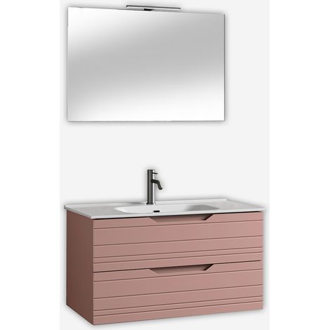 Mobile bagno sospeso con specchio e lavabo Solmira 100 - Rosa