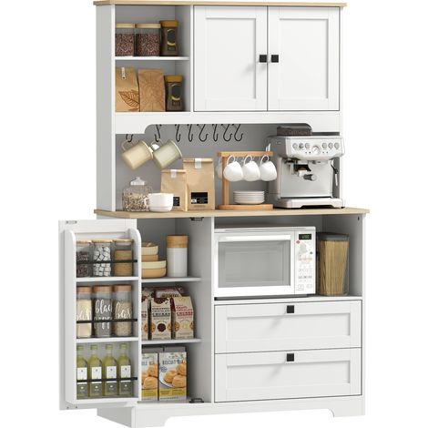 HOMCOM Kitchen Cupboard, Kitchen Cabinet with 2 Cabinets, 2 Drawers, White (1/5)