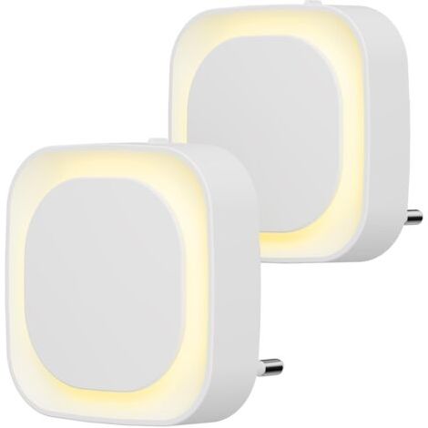 2 Pcs Veilleuse LED Automatique, Lampe de Nuit à Capteur Crépusculaire, 3 niveaux de luminosité Dimmmable Veilleuse Enfant avec Prise, pour Couloir, cuisine, salle de bains, Blanc chaud (1/5)