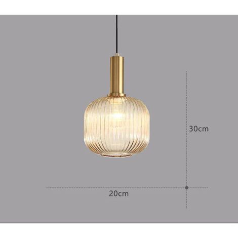 Lustre d'intérieur industriel suspension moderne avec douille E27 abat jour en rayé ambre 20 cm M Verre (1/2)