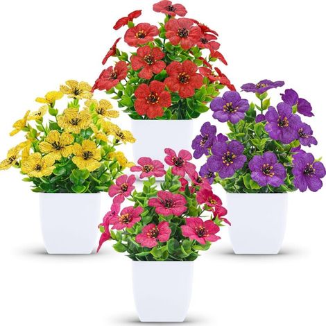 Lot de 4 Petites Plantes Artificielles – Fleurs et Plantes Faux pour Bureau, Salon, Salle de Bain et Décoration Intérieure Style Ferme (1/5)