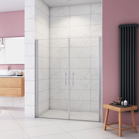 Box Doccia per Nicchia 195 cm Doppia Porta Battente Saloon Vetro Temperato 6 mm Anticalcare Larga 145 cm (70+80: 1418-1458 mm) (1/5)