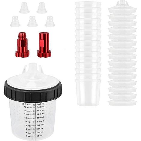 Godet jetable de 600 ml pour peinture aérosol avec raccord, godet pour pistolet à peinture, godet de mélange de peinture, godet de pulvérisation rapide type H/O, diamètre intérieur 16 x 1,5 mm (1/5)