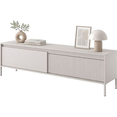 Fernsehschrank Kami, ein Regal, 2 Türen, geriffelte Optik, 187x40x53h cm Beige