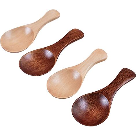Cuillère de 4 pièces, cuillère à café de miel de soupe de sel,2 couleurs (4 pièces de cuillère en bois) (1/5)