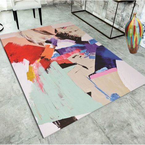 Tapis QttvbTna, velours, motif abstrait éclaboussé, antidérapant, 100 x 200 cm (1/4)