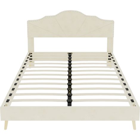 Letto basso imbottito beige 160 x 200 cm con rete a doghe HOMVRA (1/5)
