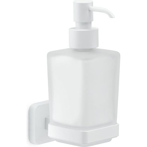 Dispenser Sapone Da Muro Bianco Opaco In Acciaio Inox E Vetro Satinato  Tahiti