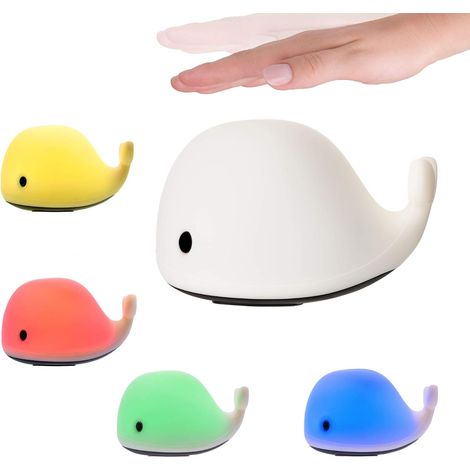 Veilleuse baleine à piles LED avec changement de couleur, en silicone sans BPA, blanche. (1/5)