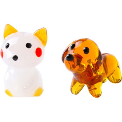 Figurines en verre soufflé (lot de 2) représentant des chiens. Mini figurines d'animaux en verre soufflé, faites main, par Art Glass. (1/5)