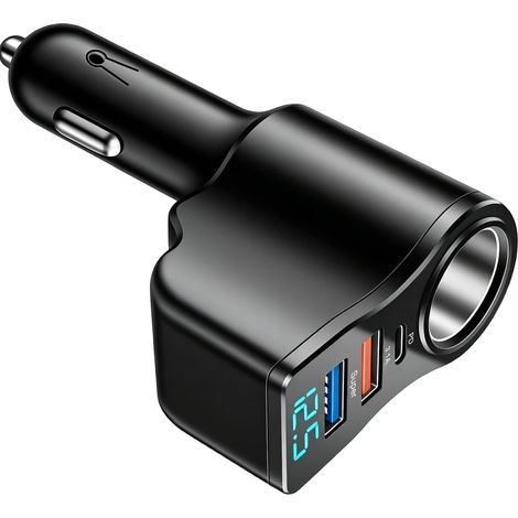 106W 12V/24V 4-in-1 Car Charger/Lightweight Adapter  PD3.0 Fast Charging, 2 x 66W USB-A Ports, 30W USB-C Ports, 3.1A Car Plug for iPhone 17, 16, 15, Samsung, MacBook, GPS (1/5)