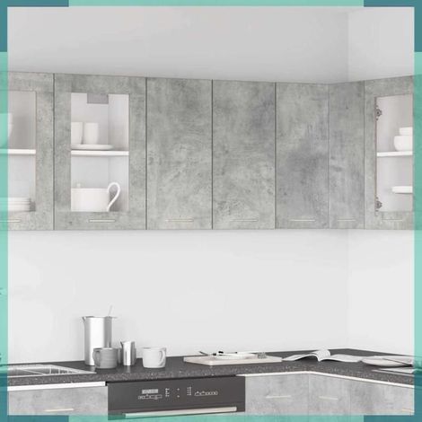861228 Armoire murale cuisine gris béton 60x31x60 cm bois d'ingénierie (1/5)