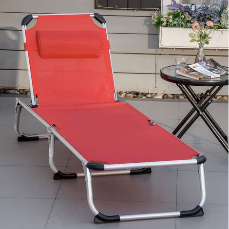 Tumbona de exterior de aluminio roja, plegable, respaldo ajustable y cojín desmontable, 165x60x76 cm (1/5)