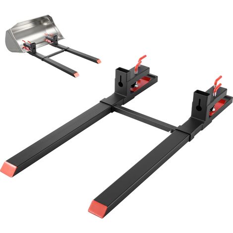 Fourches à Palettes à Pince Charge 1814 kg Fourches à Godet Longueur Totale 149 cm avec Barre Stabilisatrice Réglable 50-91,5 cm, Compatible avec Godet de Chargeuses Compactes Tracteurs, Noir (1/5)