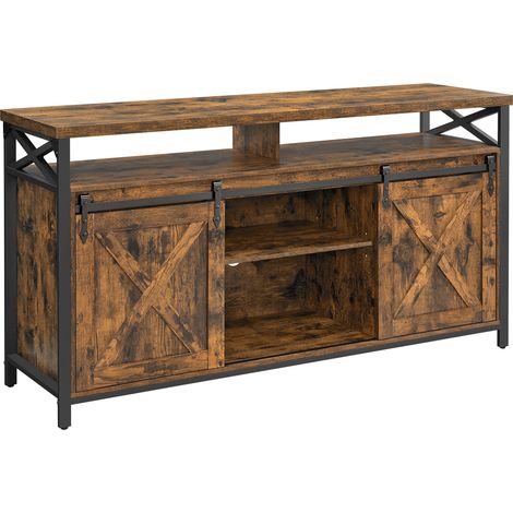 Vasagle – Meuble TV 40 x 147 x 76 cm – Support jusqu’à 65 pouces – Étagères réglables – Cadre en métal marron rustique et noir – Trous passe-câbles