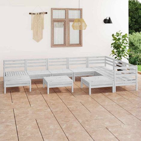 vidaXL Juego de muebles de jardín 10 piezas madera maciza pino blanco (1/5)