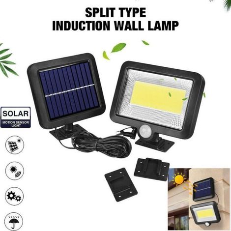 Lampe Solaire Applique Murale 100 LED COB avec Detecteur IP65 Étanche pour Jardin Éclairage Extérieure (1/4)
