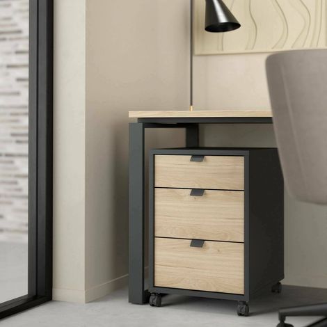 Dmora - Cajonera Agazzino, Cómoda multiusos, Cómoda de dormitorio, Gabinete con cajones, 48x41 h61 cm, Roble y Gris (1/5)