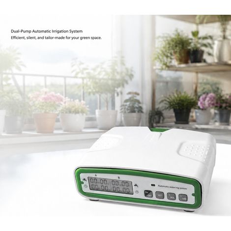 Toivize-Système d'irrigation - Double pompe - LCD - Blanc. Arrosage automatique goutte-à-goute pour plantes en pot, jardin, balcon. Alimentation USB/AA, mémoire, 20 pots. (1/4)