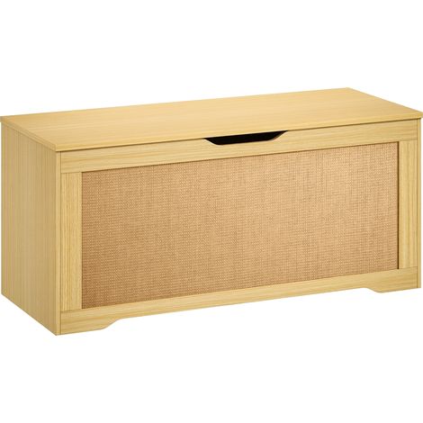 Coffre de Rangement en Rotin 136L, Banc Coffre avec Couvercle Relevable et 2 Charnières de Sécurité, Chêne (1/5)