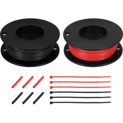 Lot de 2 Bobines de Fil Électrique en Silicone Calibre 28 Awg, 91 M/30 Pi, Câble Électrique en Cuivre Étamé avec Gaine Thermorétractable Et Attaches de Câble, Rouge Et Noir (1/5)