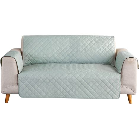 Housse de canapé 2 places polyester imperméable antidérapante lavable protection meuble vert clair résistant aux taches et à l'usure (1/5)