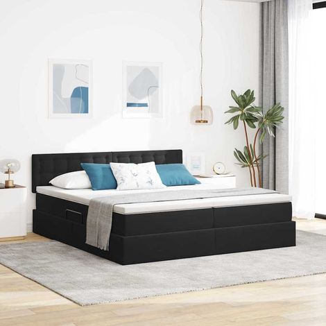 Bett mit LED-Lichtleisten Schwarz 180 x 200 cm Samt