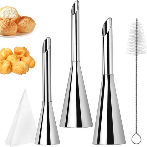 Lot de 3 seringues à beignets pour remplissage de beignets, 50 poches à douille et 1 brosse de nettoyage, douilles à douille crème pour cupcakes, poufs, crème, confiture, beignets (1/5)