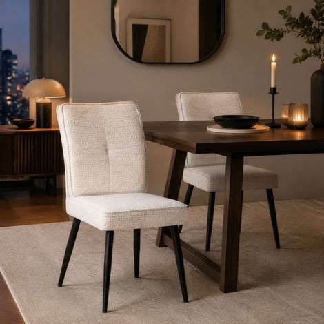 Pack de 2 sillas de comedor de chenilla con efecto tweed, patas de metal negro, crema HAVRYA (1/5)