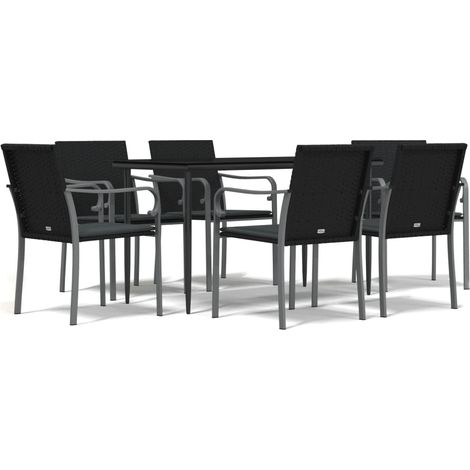 Maison Exclusive - 7-tlg. Garten-Essgruppe mit Kissen Poly Rattan